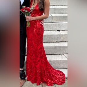Red sparkle prom dress